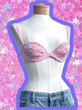 Victoria’s Secret 32b 32 b union made vintage 90s lace padded Demi bra shimmer